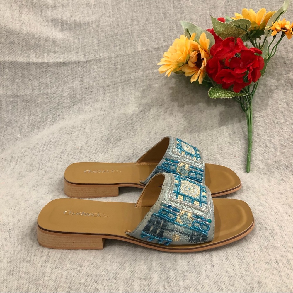 NWOT - Chadwick’s Silver and Blue Beaded Women's Sandals